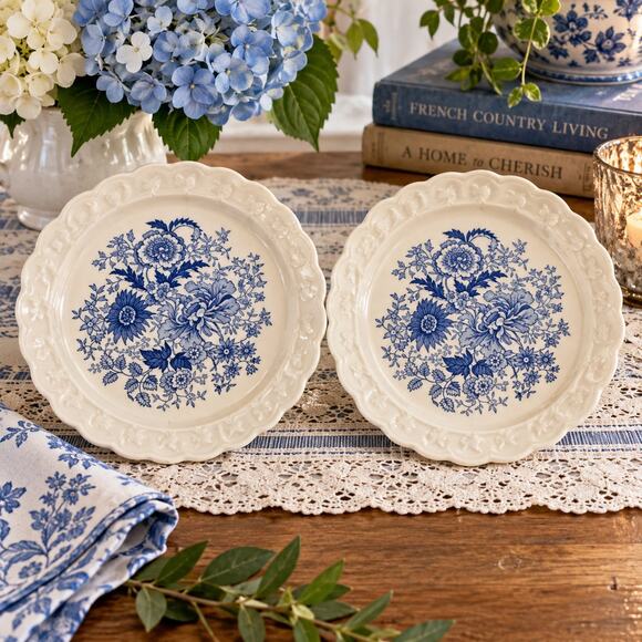 Taylor Smith Taylor Other - Vintage Taylor Smith Taylor Blue Floral 6.5" Plates Set of 2 Embossed Scalloped